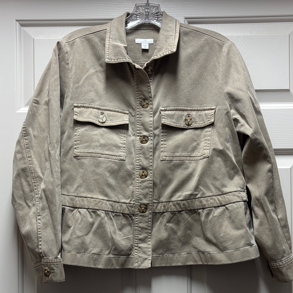 J Jill beige khaki peplum petite small classy preppy Button-Up Jacket feminine